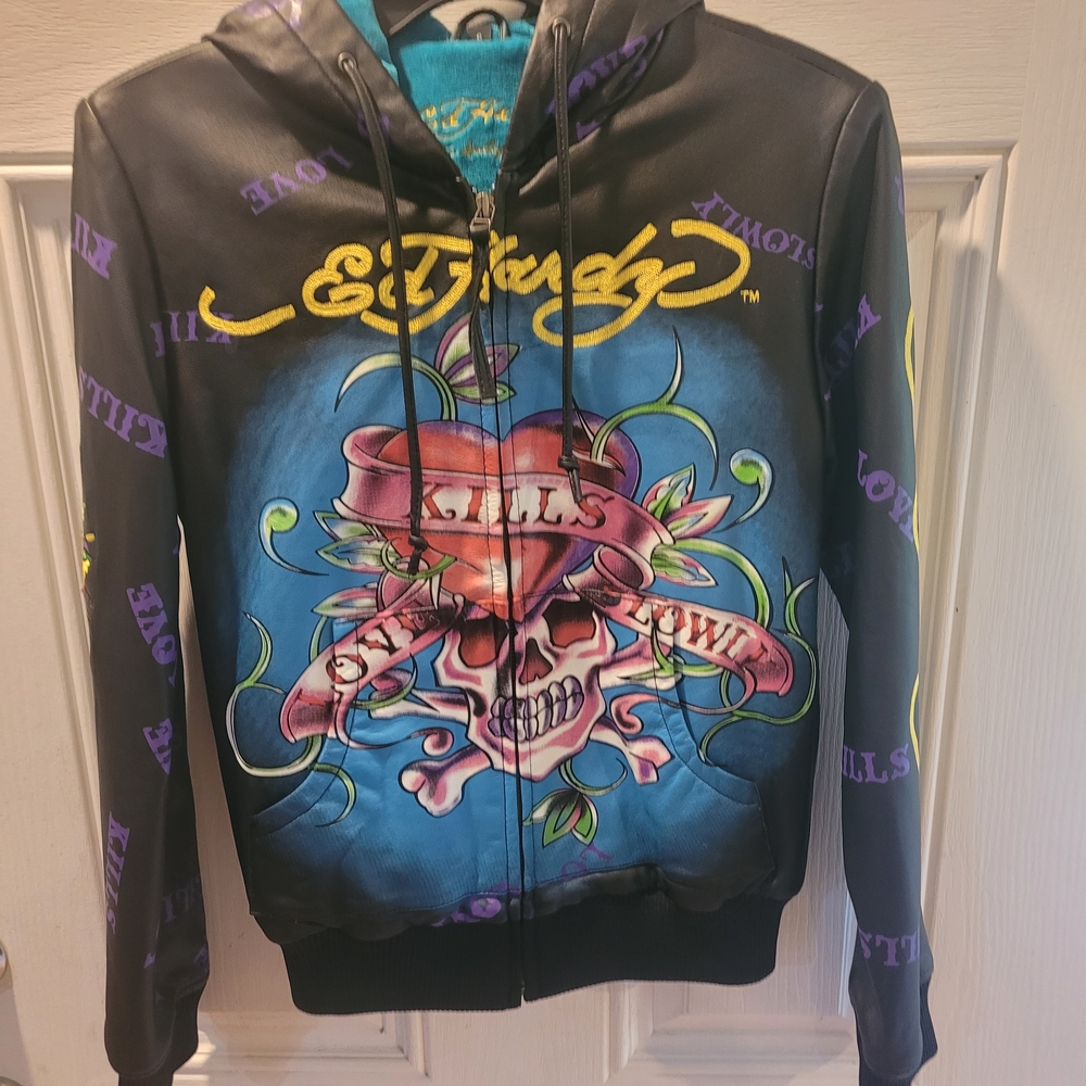 Ed Hardy Black Jacket with Skull and Colorful Accents